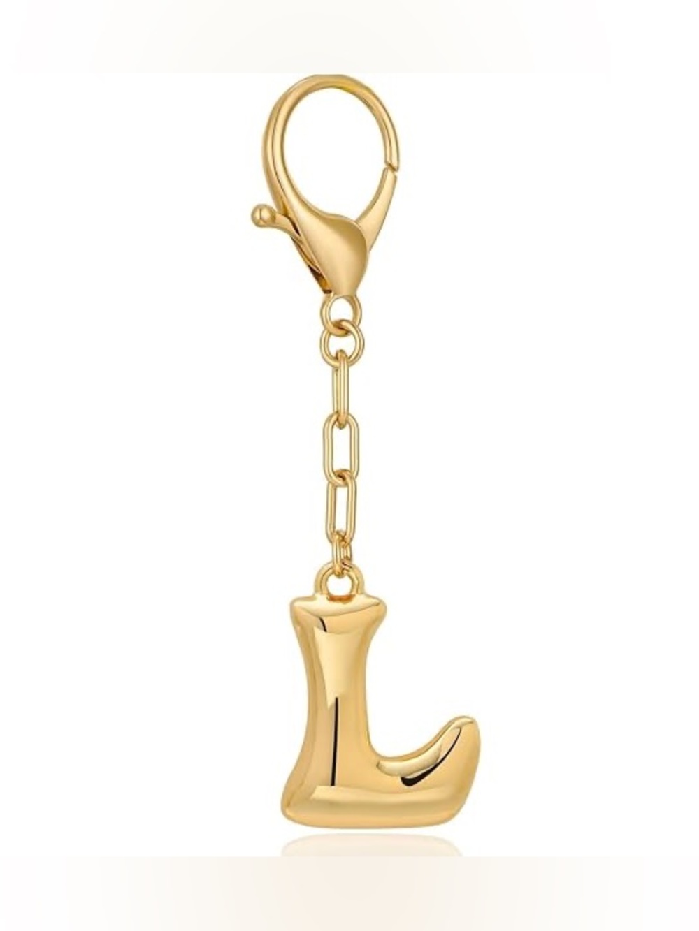 Gold Letter Balloon Bubble Letter  L Charm Keychain - Gold Color - Picture 2 of 2